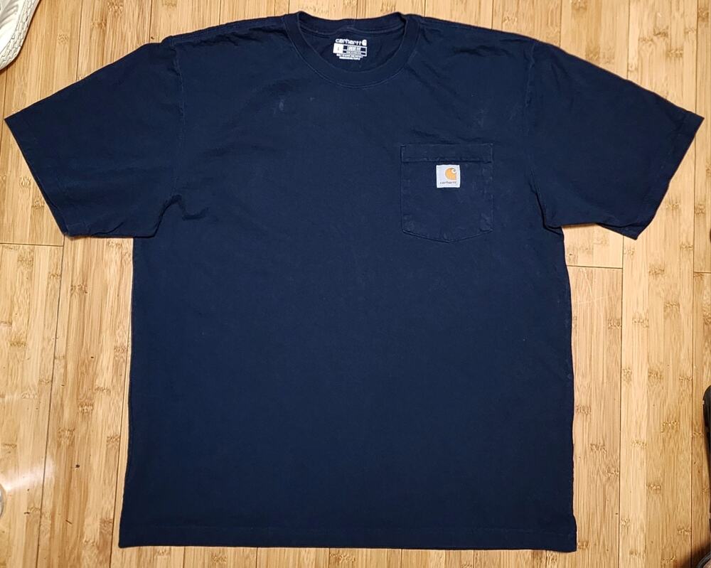 Carhartt T Shirt Mens L Navy Blue Loose Fit Workwear Pocket Durable Heavy Duty
